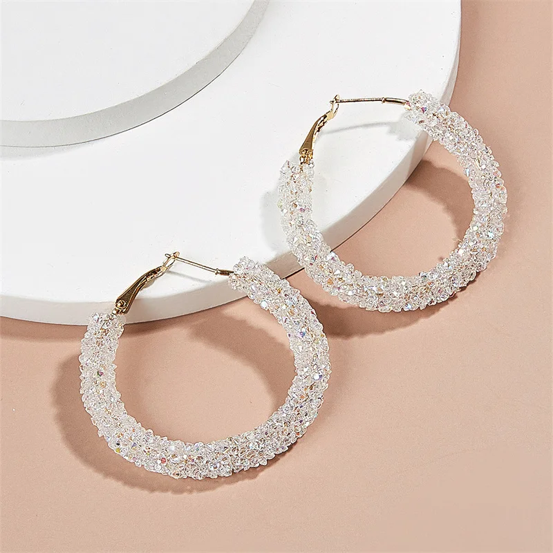 

Fashion Simple Circle Frosted Earrings Retro Exaggerated Handmade Beaded Crystal Earrings pendientes de aro piercing oreja