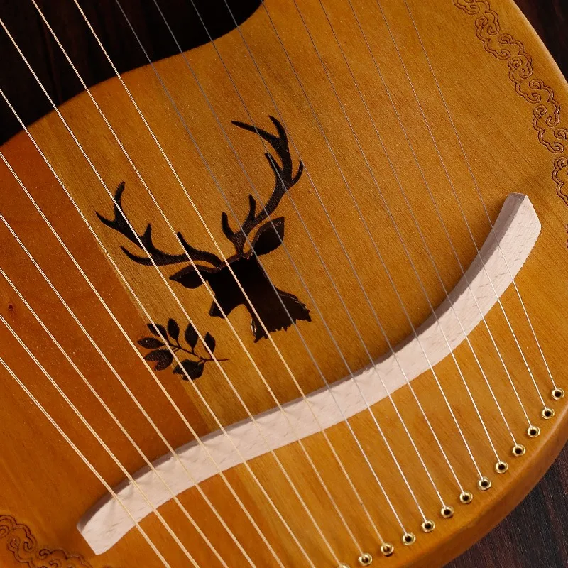 

19 Metal String Wooden Mahogany Lyre Harp Musical Stringed Instrument with Tuning Wrench and Spare Strings