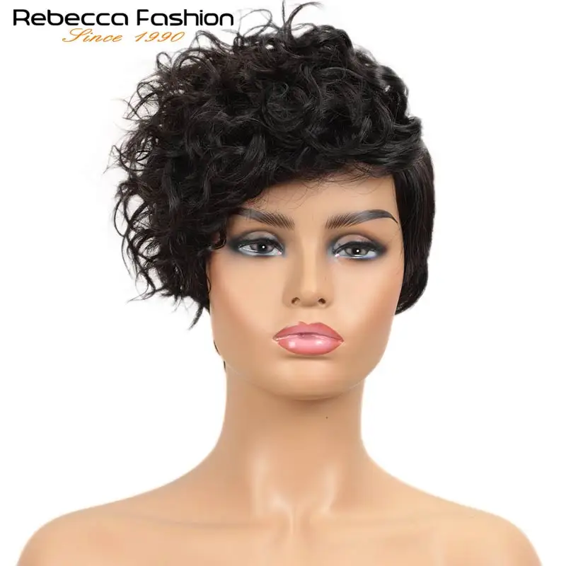 Rebecca волнистые короткие кудрявые парики для женщин вьющиеся бразильские