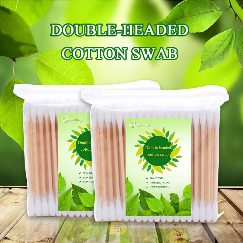 

100/200pcs Handy Double Head Cotton Swab Women Makeup Cotton Buds Tip Natural Wood Sticks Nose Ears Cleaning Skin Care Tools