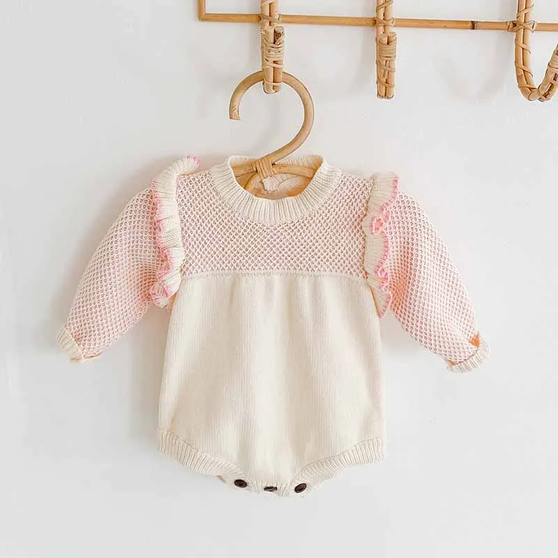 

Autumn Winter Newborn Baby Girls Knitted Romper Hollow Korean Baby Clothes Cotton Woolen Infant Onesie Ruffles Jumpsuit Outfits