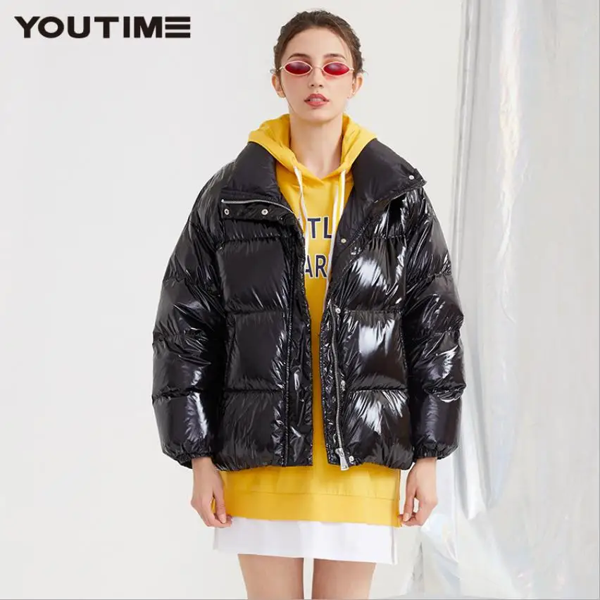 Зимнее модное Брендовое пушистое цветное пуховое пальто в стиле хлеба Женское