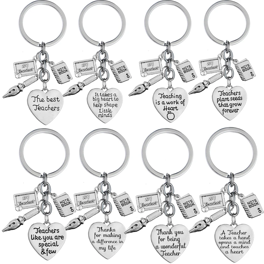 Учительские брелоки с гравировкой надписей и сердцем записная книжка для
