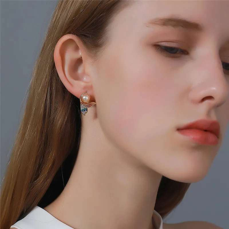 Французские романтические красивые серьги с жемчугом и цирконием модные