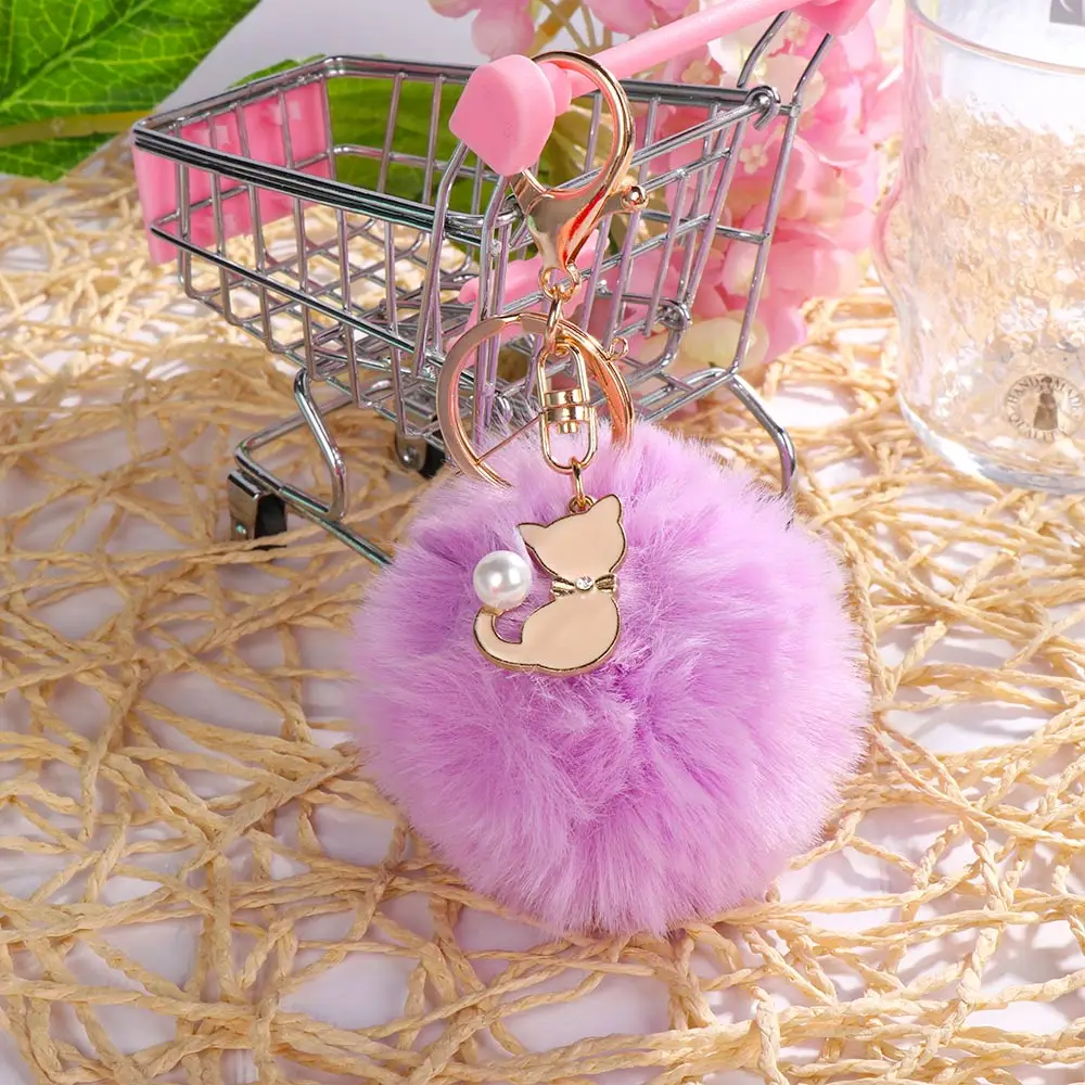 Забавный розовый Кот пушистый мех брелоки мягкий искусственный кролик мяч