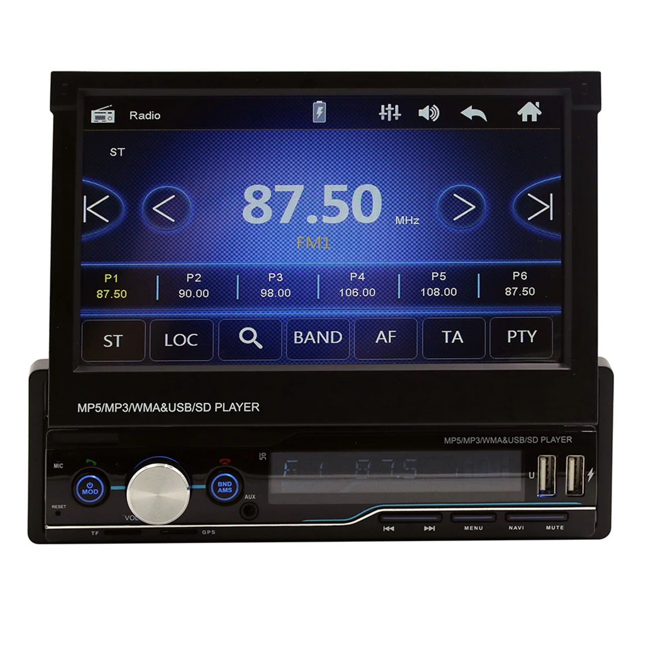 

Автомобильный MP5-плеер T100G, 7-дюймовый мультимедийный стерео-проигрыватель с Bluetooth, HD экраном, с поддержкой цифрового дисплея, AUX, USB, FM, GPS
