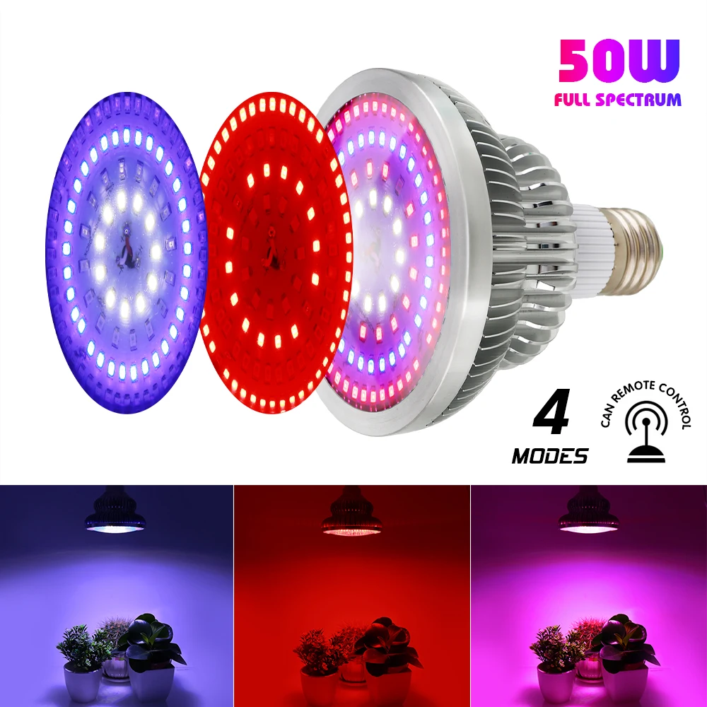 Светодиодная лампа полного спектра E27 для выращивания растений переключаемая