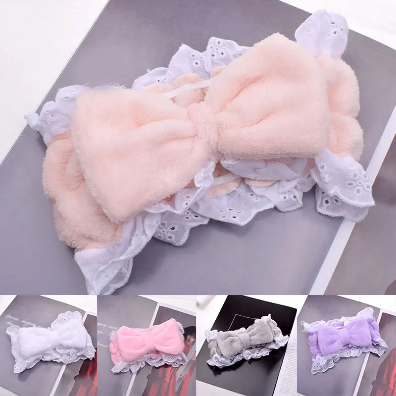 

Cross Knotted Hair Bands Big Bow Lace DIY Wash Face Makeup Hairbands Coral Fleece Soft Headband Elastic Fashion Hair Accessories