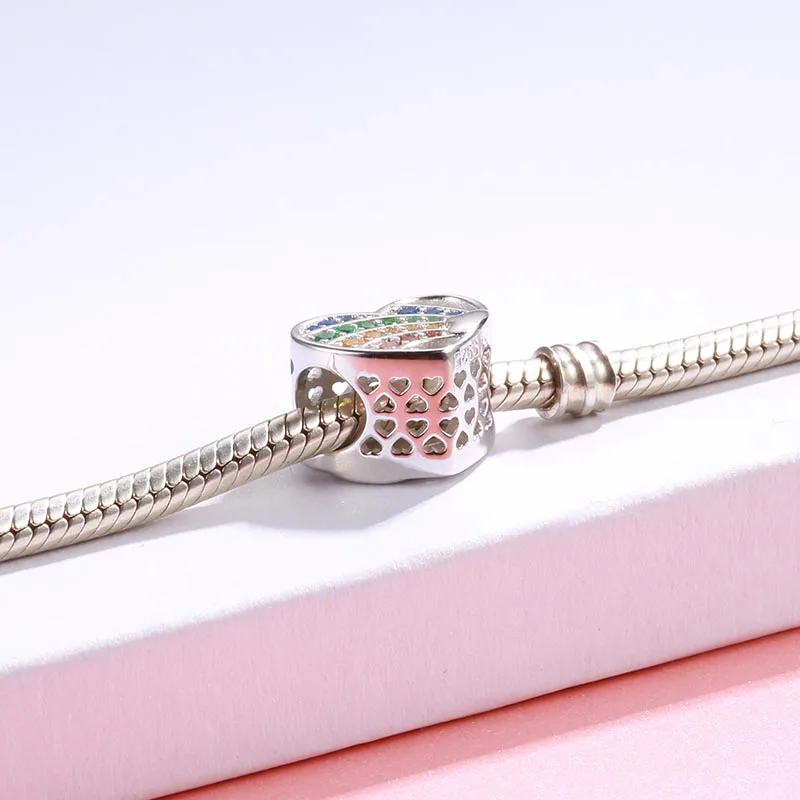 100% Стерлинговое Серебро 925 пробы полые красочные циркониевые радужные бусины