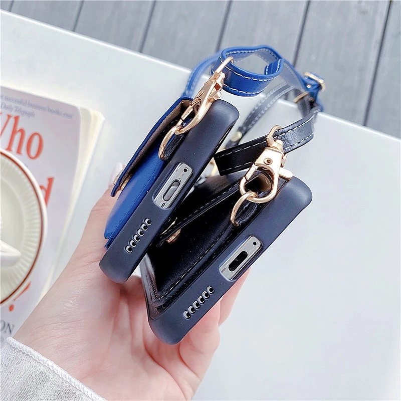 

Luxury Business Wallet Lanyard Phone Case For Huawei P40 11Pro Max XR XS MAX 7 8 Plus Crossbody Card Pocket Leather Strap Cover