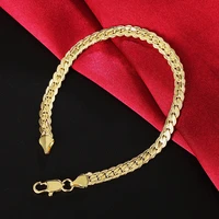 gold color chain bracelet for men women 14k gold fashion jewelry curb cuban bracelets