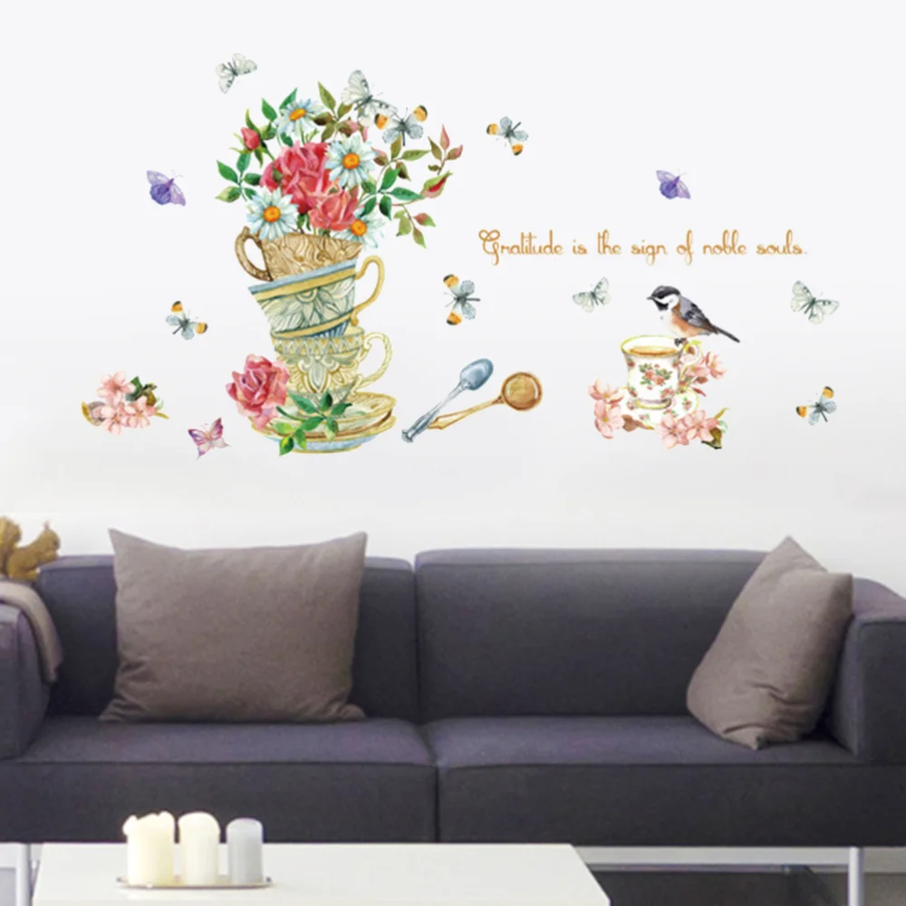 

Creative Flower Bird Wall Stickers Vinyl DIY Art Mural for Living Room Bedroom Kitchen Glass Window Decoration Sticker