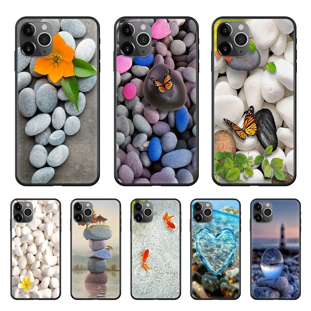 

Nice pebbles Phone Case cover For Iphone 12 11 8 7 6 5 XR PLUS X XS PRO SE 2020 MAX Mini black Etui silicone back pretty shell
