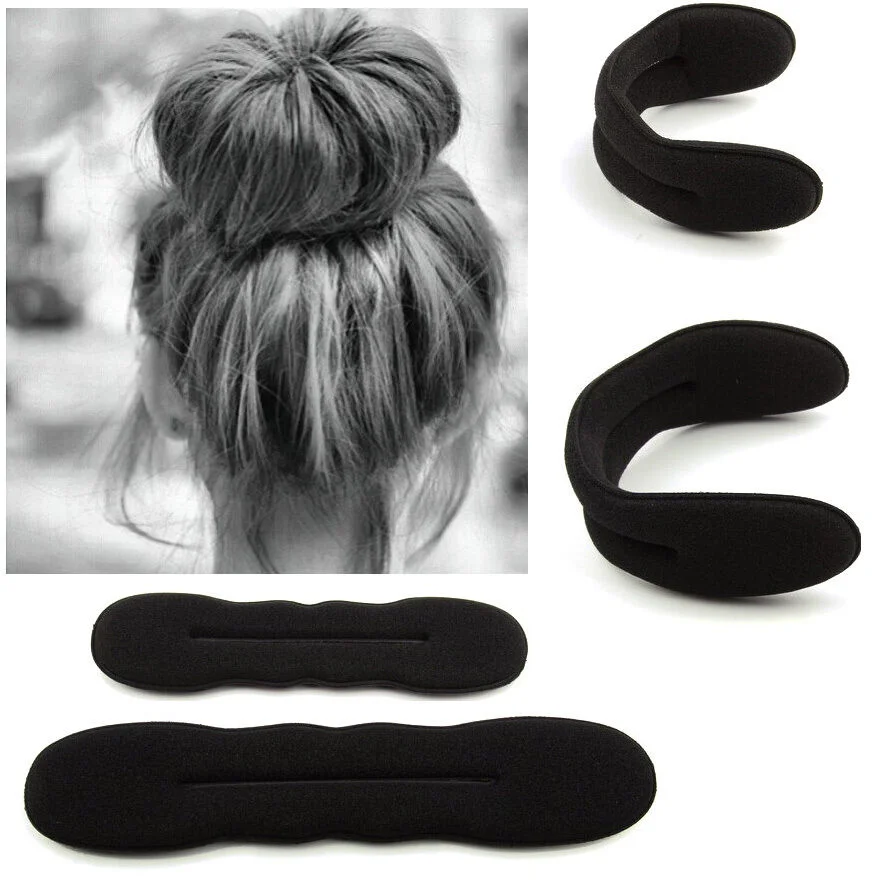 

Women Black Hair Styling Bun Curler Maker Ring Magic Sponge Clip Foam Donut Twist Tool