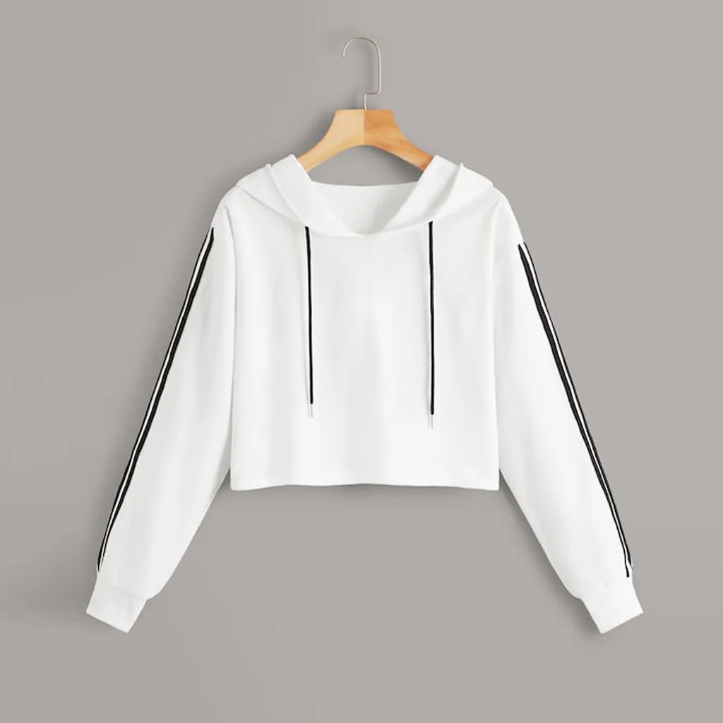 

Hoodies Womens Letter Crop Tops Female Sweatshirt Long Sleeve Splice Pullover Hooded Sweatshirt Short Tops Streetwear Sudadera
