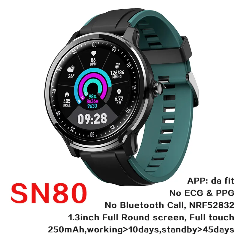 SN80 Green 696 SN80 модный спортивный Полный сенсорный экран Смарт-часы водонепроницаемый датчик движения контроля артериального давления сердечного ритма шагомер - Цвет: SN80 Green