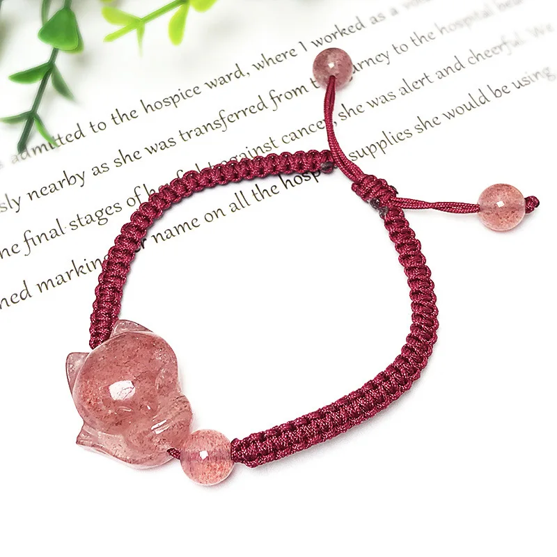 Натуральный флюорит девять хвостов лиса клубника хрустальный камень розовый