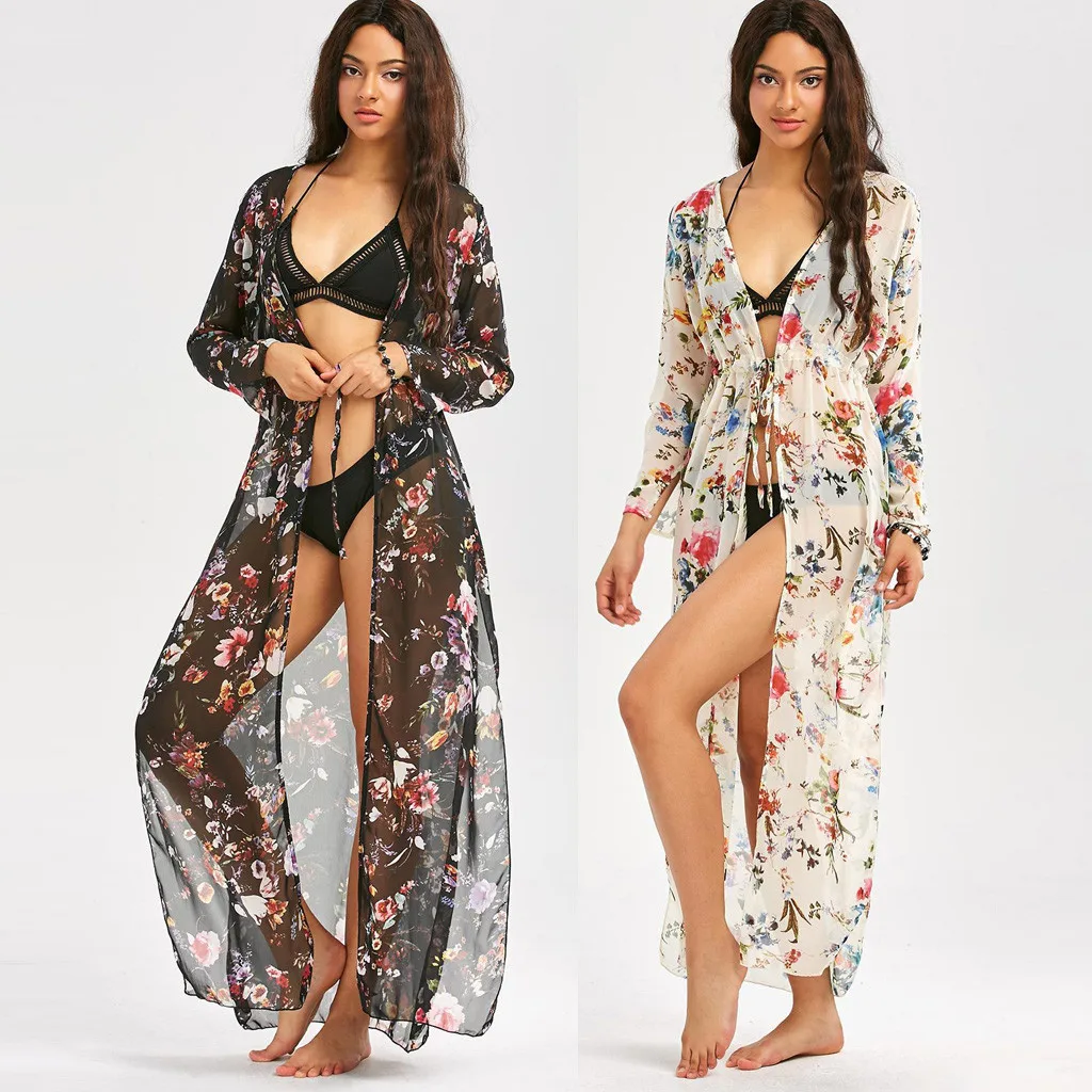 SAGACE женские топы цветочные кимоно кардиган Открытое Спереди платье шифоновая