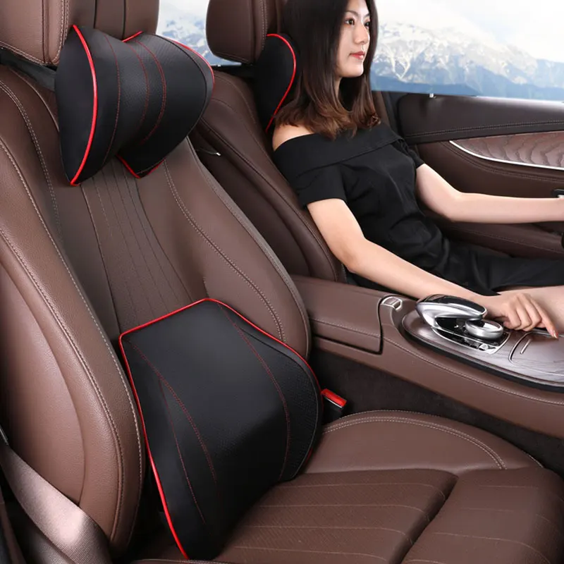 

2021 New PU Leather Car Headrest Lumbar Pillow Auto Head Restraint Slow Rebound Neck Pillow Reduce Neck Pain For Driving