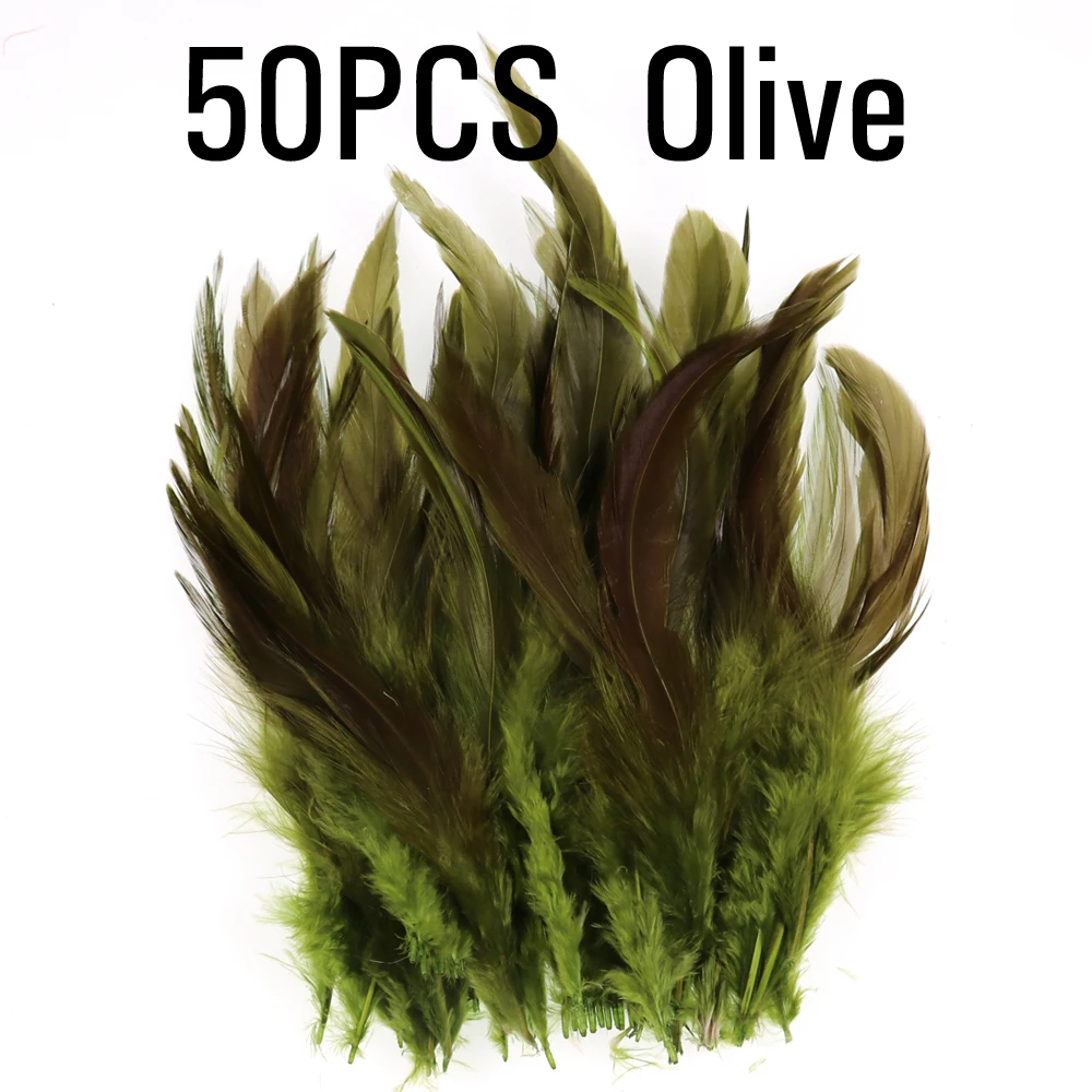ICERIO 50 шт. мухобойка крюк седло для петуха Hackle петух Schlappen перо форель Steelhead мухи связывающие материалы - Цвет: Olive 50PCS