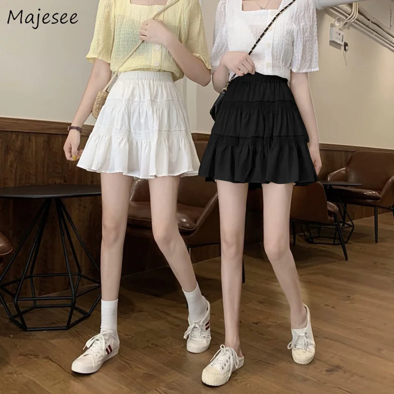 

Skirts Women Mini Solid All-match Fashion A-line Ulzzang Chic Folds Kawaii Lovely Girls Tender Ladies Classy Empire Stylish New