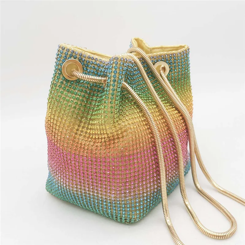 

Rainbow Color Exquisite Handbags Ladies Mini Chain Shoulder Purses Crystal Clutch Bags Rhinestone Party Crossbody Bag