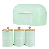 metal kitchen bread bin with hinged lid and 3 pack canister set with airtight lid green