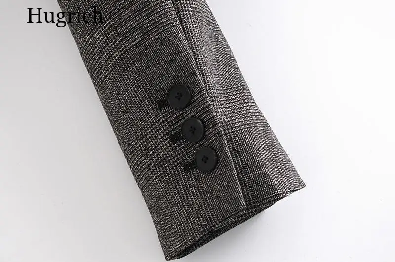 

2021 Grey Lapel Collar Cropped Blazer Women Autumn Winter Long Sleeves Cropped Checked Blazer Vintage Blazers For Woman