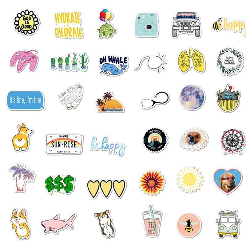 

50Pcs/pack VSCO Girl Vinyl Stickers Essential Stuff for Water Bottles Stickers Suitable for Photo Luggage Laptop Trendy Stickers