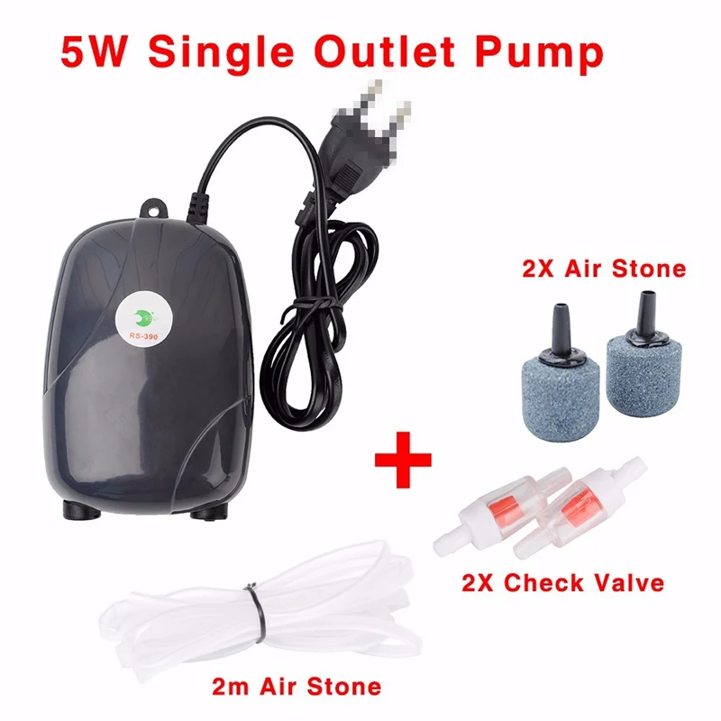 5W With Accessories Аквариумный воздушный насос аквариума мини компрессор, беззвучный один двойной розетка, кислород насосы Аквариумы аквариумные аксессуары 220V 3W 5W - Цвет: 5W With Accessories