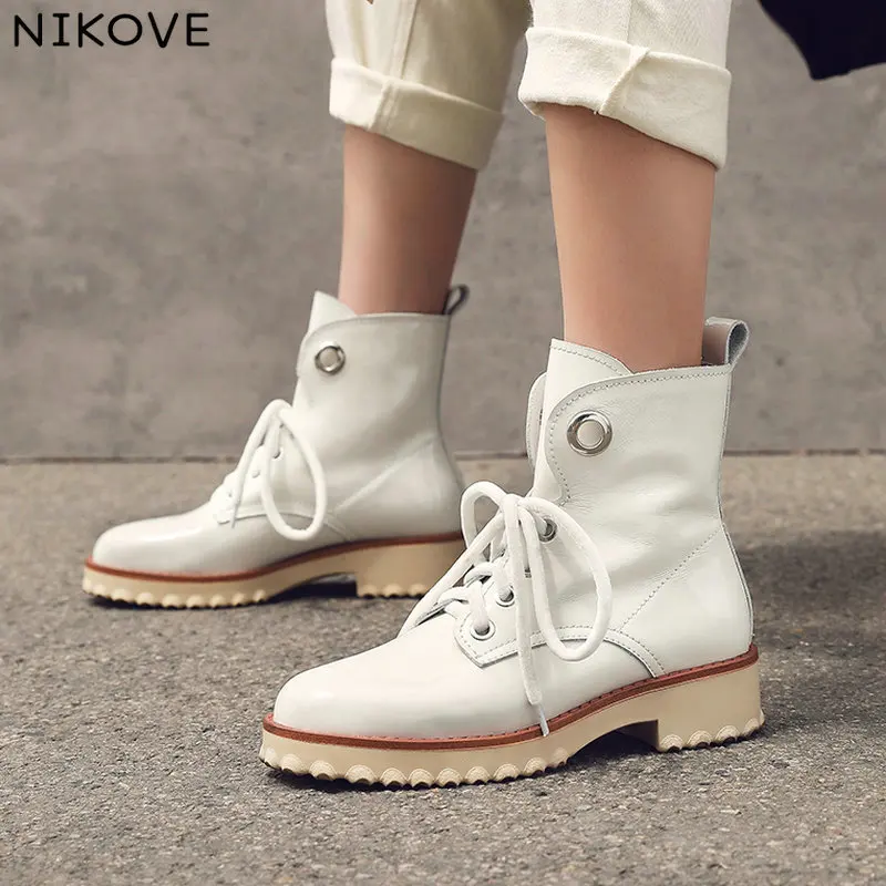 

NIKOVE 2020 Women Winter Shoes Square Low Heel Round Toe Black Boots Ankle Boots Elegant Woman Shoes Size 34-42