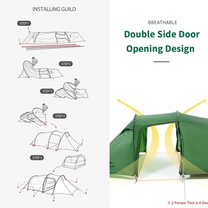 Палатка Naturehike Opalus туристическая Ультралегкая туннельная палатка для 3-4 человек