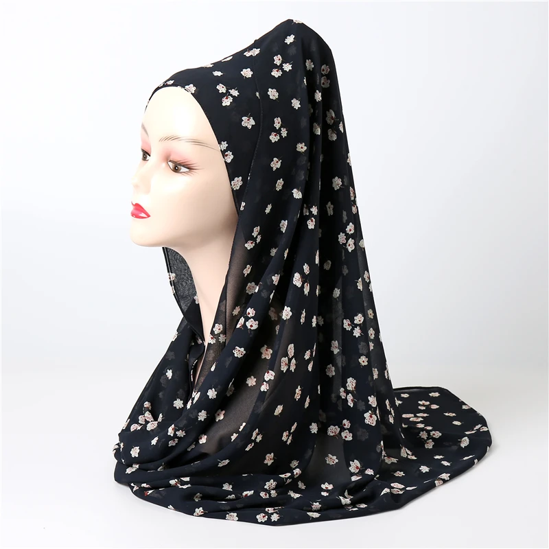 Floral Plain Chiffon Muslim Hijab Wraps Elegant Print Foulard Headband Scarf for Women Pashmina Bandana Muffler Truban 2021 New |