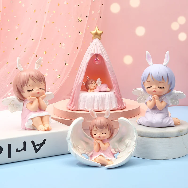 

Nordic Resin Lovely Angel Girls Figurines Mini Home Decoration Accessories Sculpture Children Christmas Decorations Statue Gifts