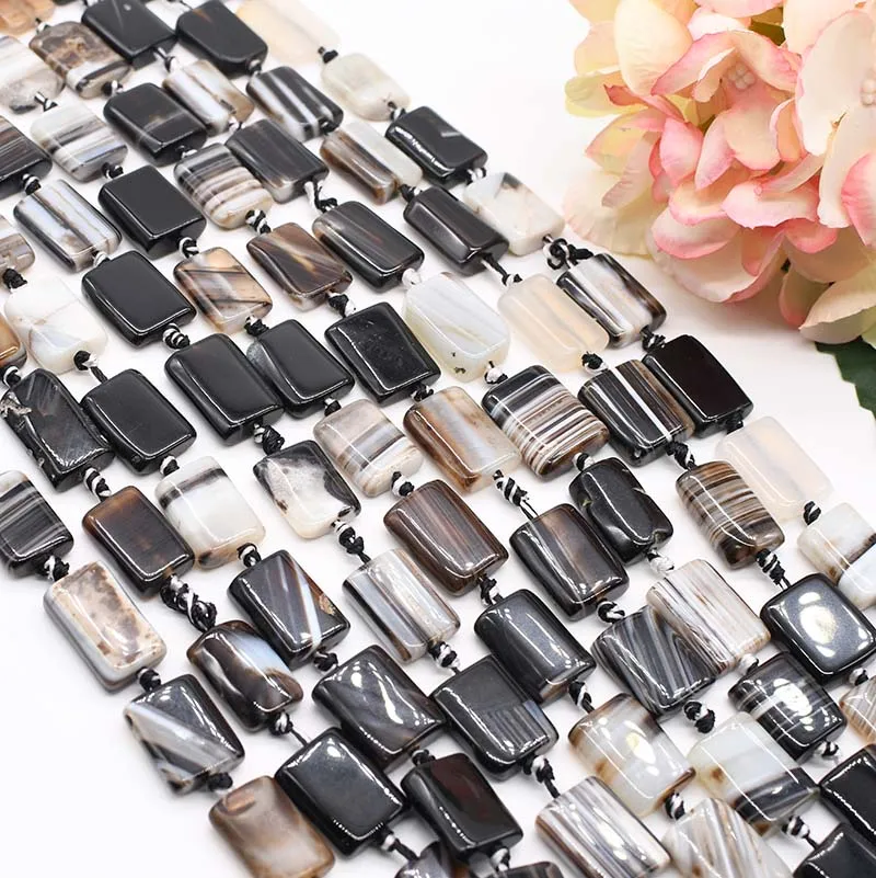 

2strands/lot Natural black white striped rectangle Agates smooth stone beads For DIY Necklace Jewelry Making Loose 15" Free Ship