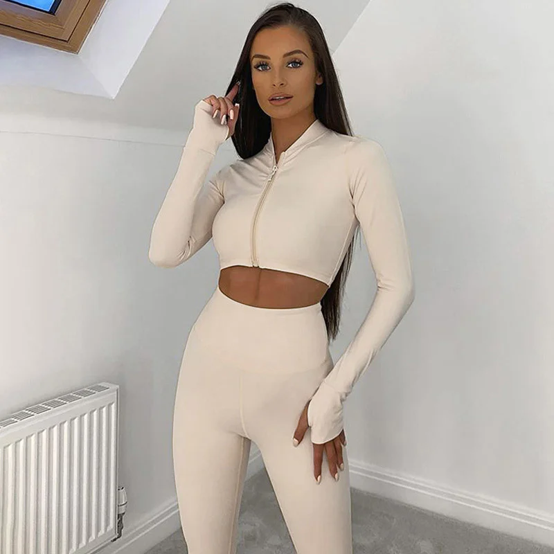 

Fall Tracksuit Women Sweatpants 2 Pieces Sets Crop Top Long Sleeved Tight Sportswear Winter 2021 Bodycon Turtleneck Clothing