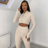 fall tracksuit women sweatpants 2 pieces sets crop top long sleeved tight sportswear winter 2021 bodycon turtleneck clothing