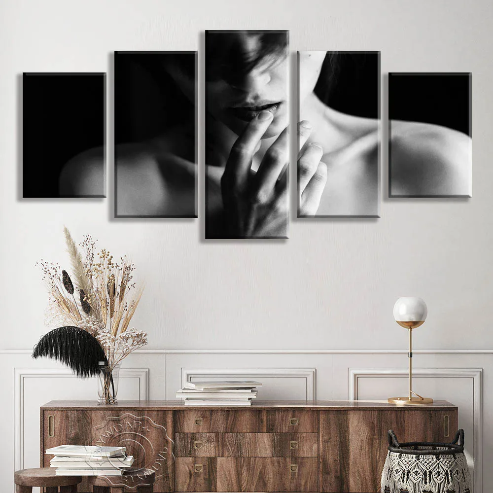 5 шт. черно белая Обнаженная девушка Картина на холсте Современные Сексуальные