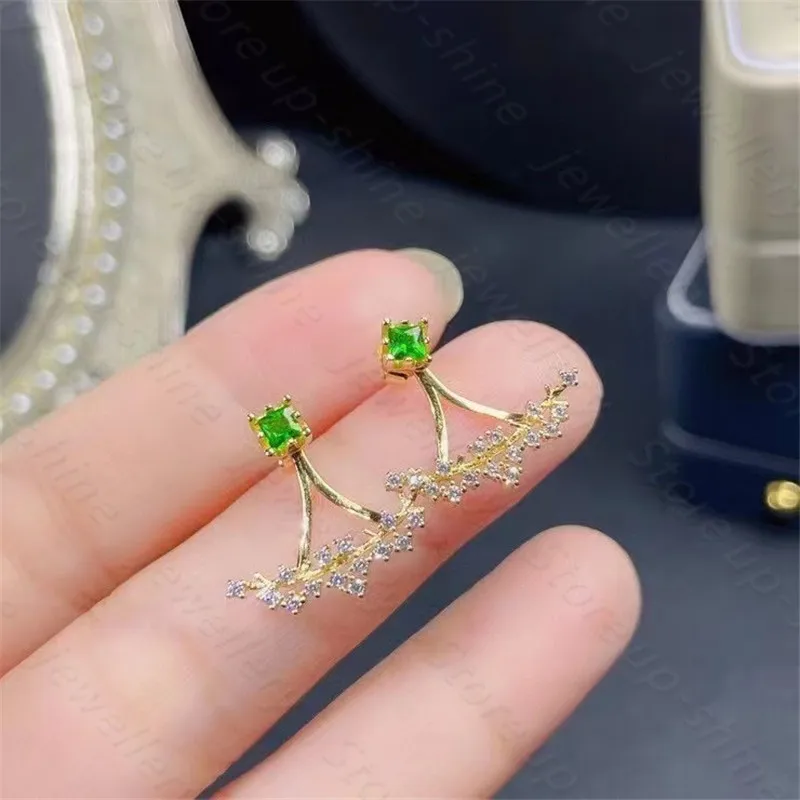 

Natural Diopside 925 Silver Women’s Earrings, Gold Electroplating, Luxurious Atmosphere