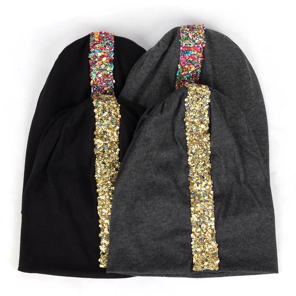 Шапки женские осенние из хлопка разноцветные стразы | Аксессуары для одежды