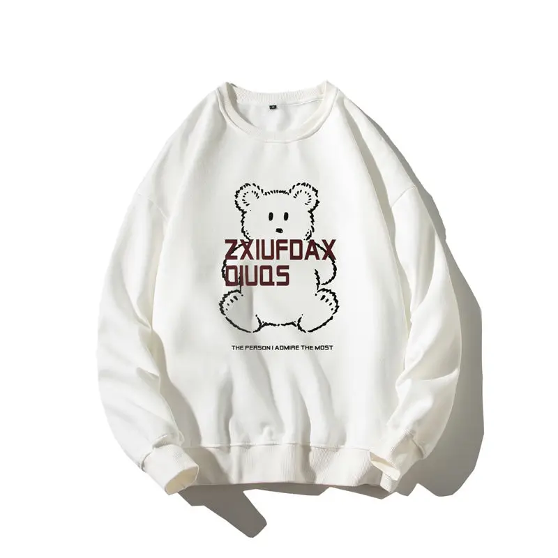 

Autumn Winter Sweatshirts Men's Loose O-neck Plus Velvet Warm Printed Bear Letter Tops Casual Pullover Men's Clothes Oversize