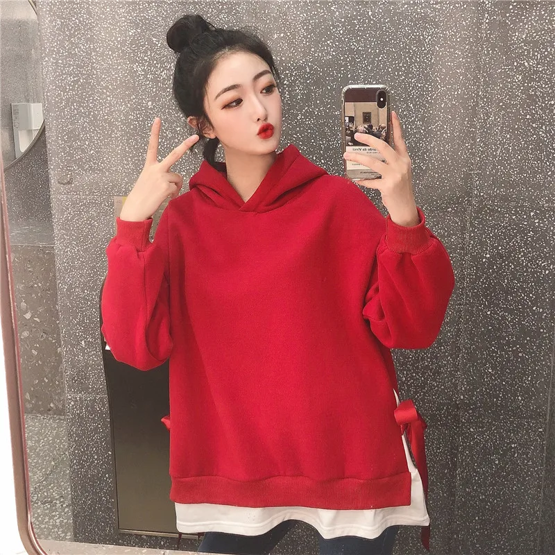 Hoodies Women Hooded Solid High Quality Warm Korean Style Loose Drawstring Harajuku Womens Casual Students Thicker Velvet Girls