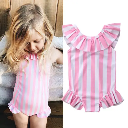 Крутой дизайн бикини для маленьких девочек одежда купания в полоску цельный