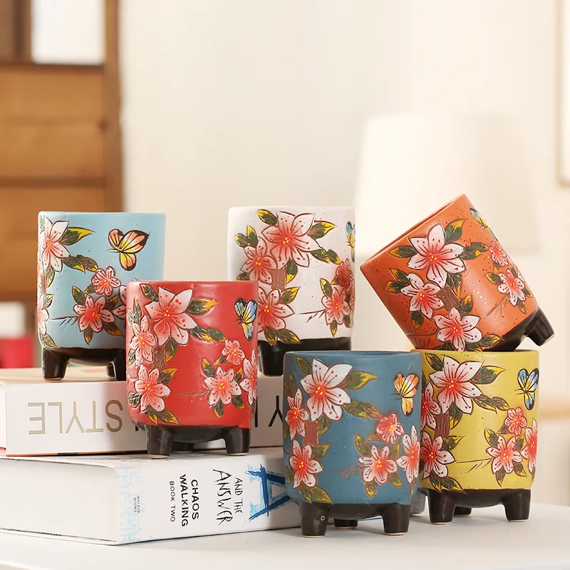 Простые и креативные корейские расписанные вручную керамические горшки