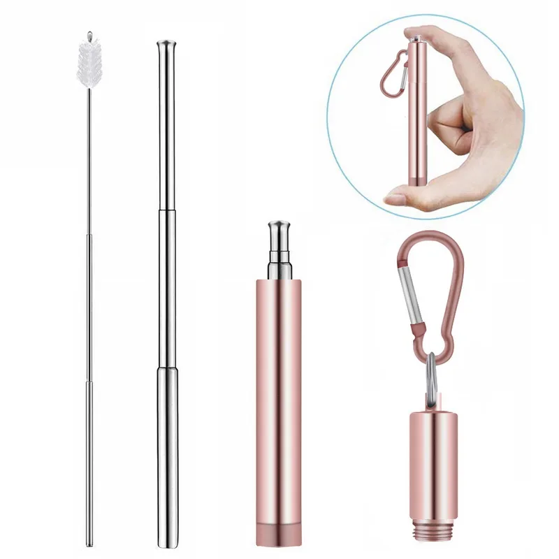 1pack rose gold A Телескопическая из нержавеющей стали питьевой соломы портативный соломинки для путешествий многоразовый складной стакан соломы с щеткой Бар инструменты - Цвет: 1pack rose gold A