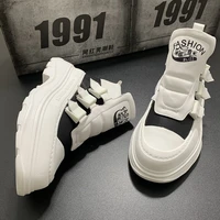 2021 autumn new mens shoes platform high top slip on casual trendy spirited guy button type microfiber height increasing