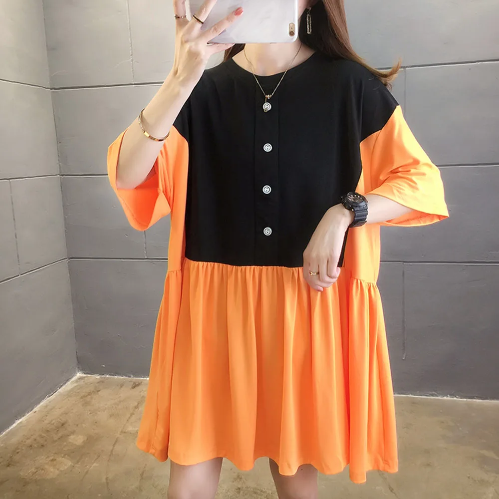

Fashion Casual T-Shirt 2021 Summer Japan Style Loose Simple Popular Thin Splicing Color Contrast Round Neck Summer