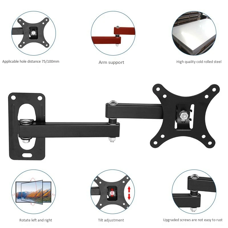 Universal Wall Mount Stand for 14-27inch LCD LED Screen Height Adjustable Monitor Retractable VESA Tv-B | Электроника
