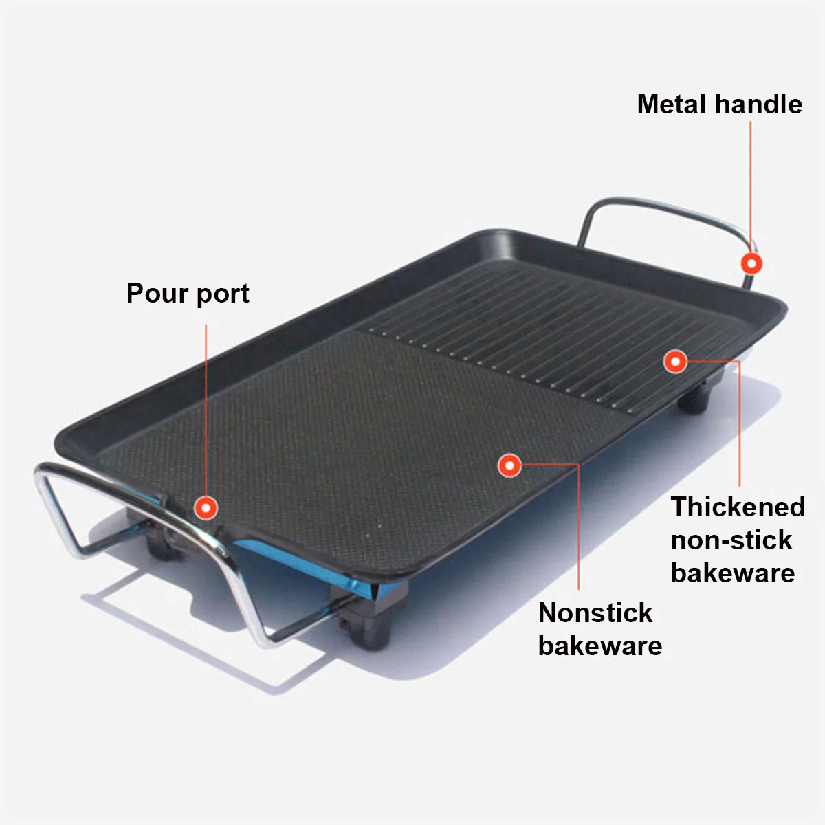 

1500W 68cmx28cm Household Electric BBQ Grill Smokeless Non-Stick Barbecue Grilled Meat Pan Electric Baking Hotplate Teppanyaki