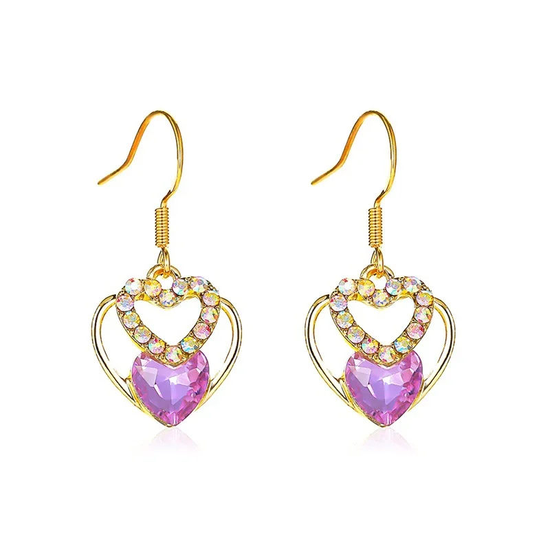

Korean New Lovely Earrings for womenTemperament All-match Short Hollow alloy Crystal Heart Ear Stud fashion wholesale jewelry
